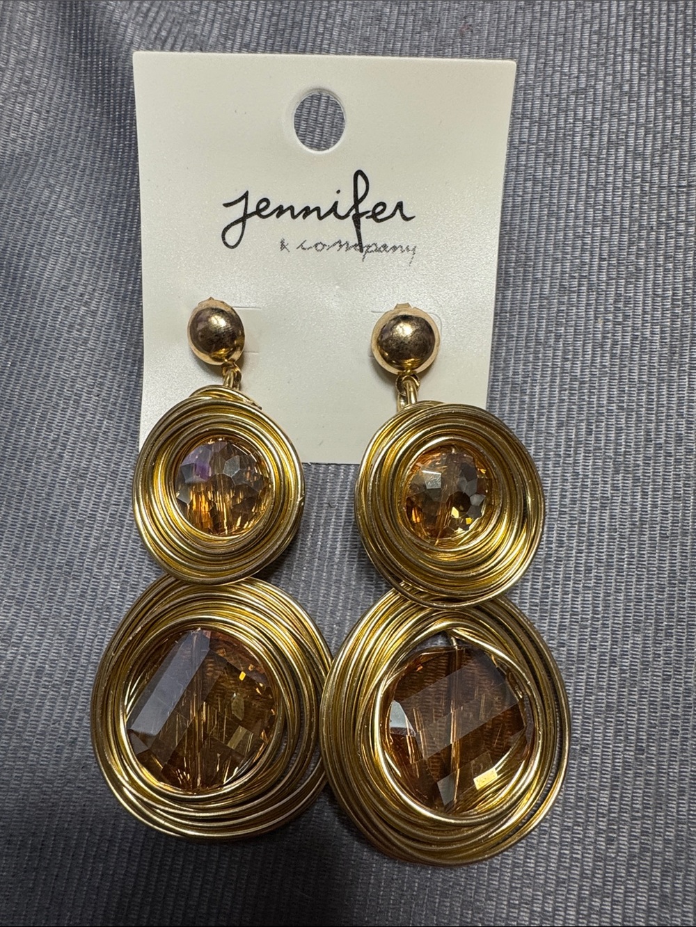 Gold Drop Earrings with Amber Crystals